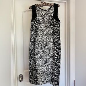 Karen Millen Black and White Animal Print Sheath Midi Dress - Size 10